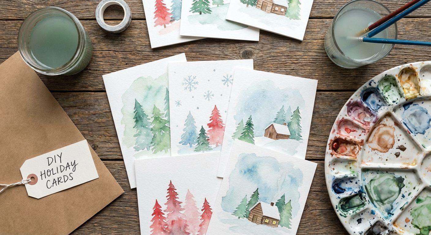 Handmade watercolor Christmas cards