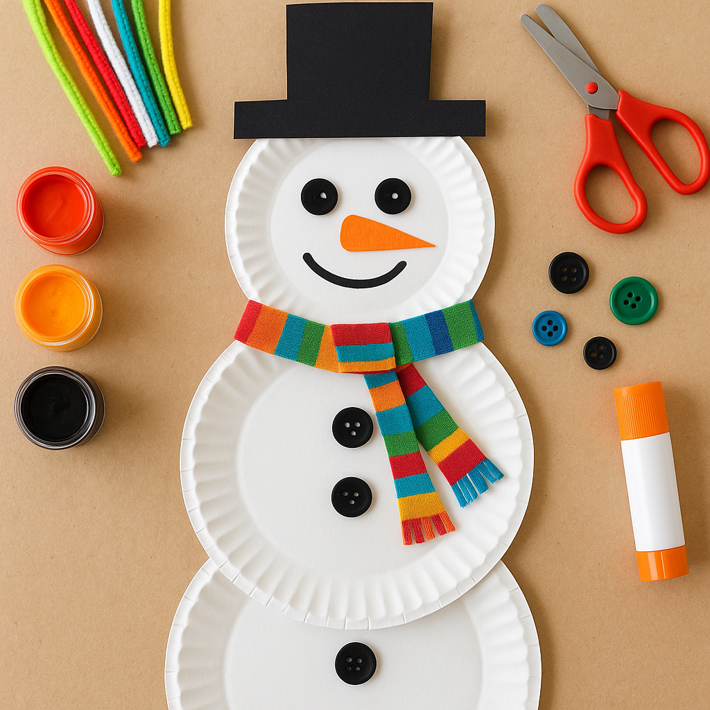 Paper plate snowman craft for kids