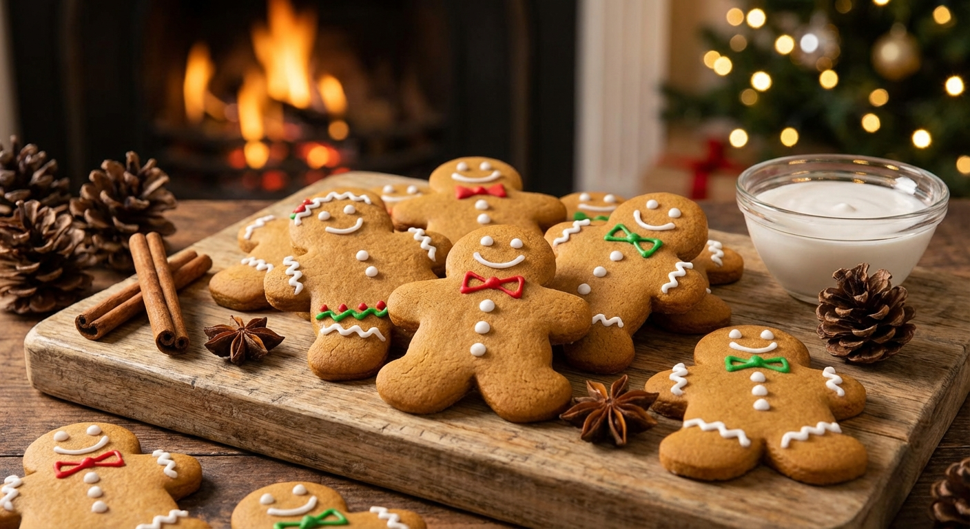 Gingerbread cookies with white icing decoration